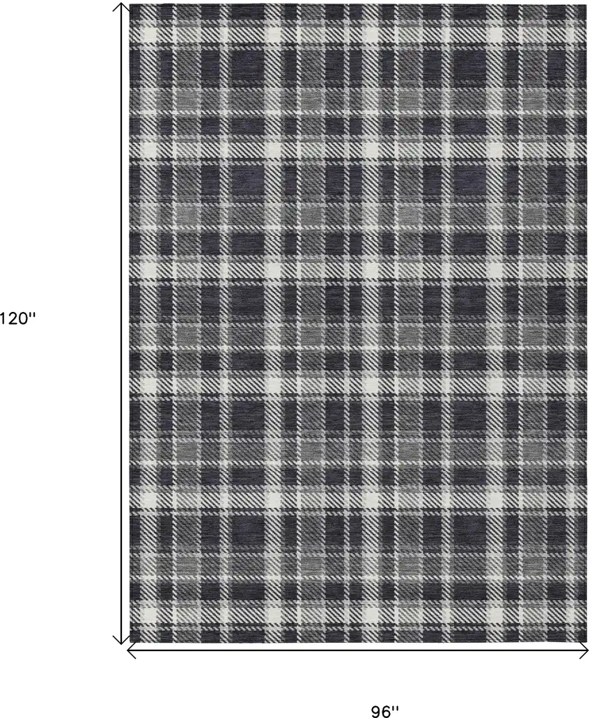 Black Gray and White Plaid Washable Non Skid Indoor Outdoor Area Rug Photo 3