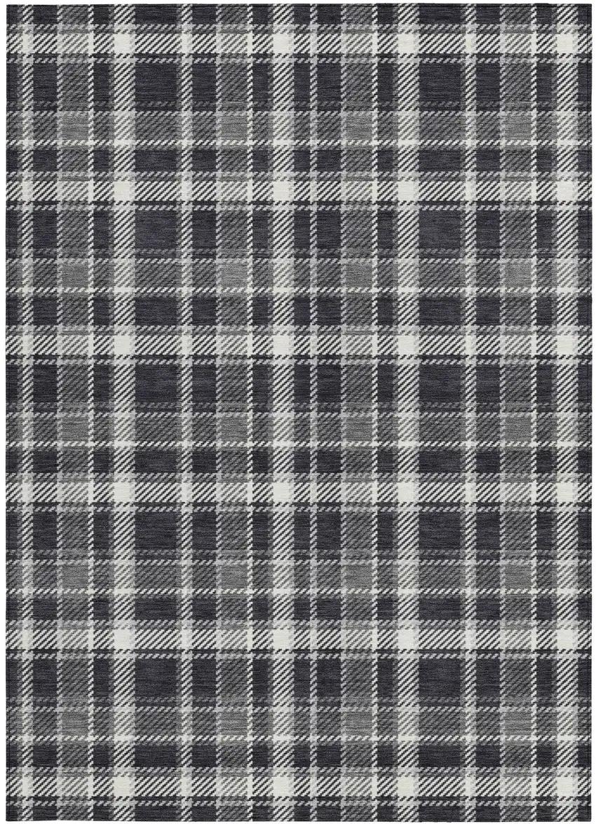 Black Gray and White Plaid Washable Non Skid Indoor Outdoor Area Rug Photo 5