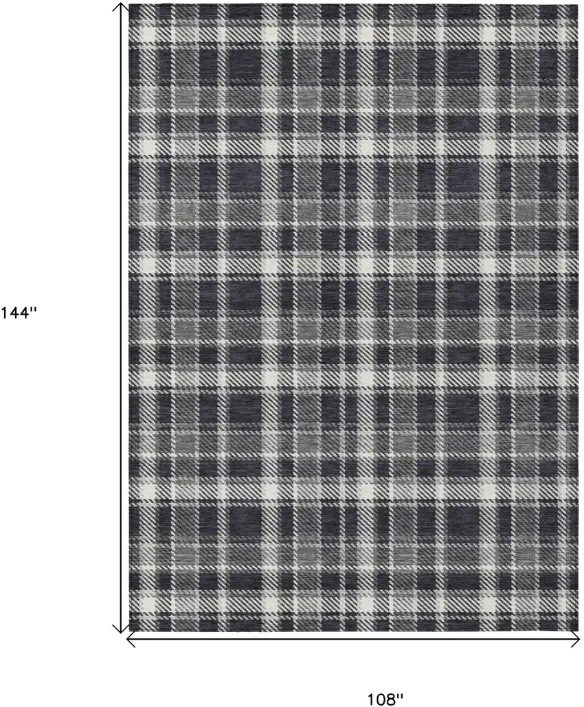 Black Gray and White Plaid Washable Non Skid Indoor Outdoor Area Rug Photo 3