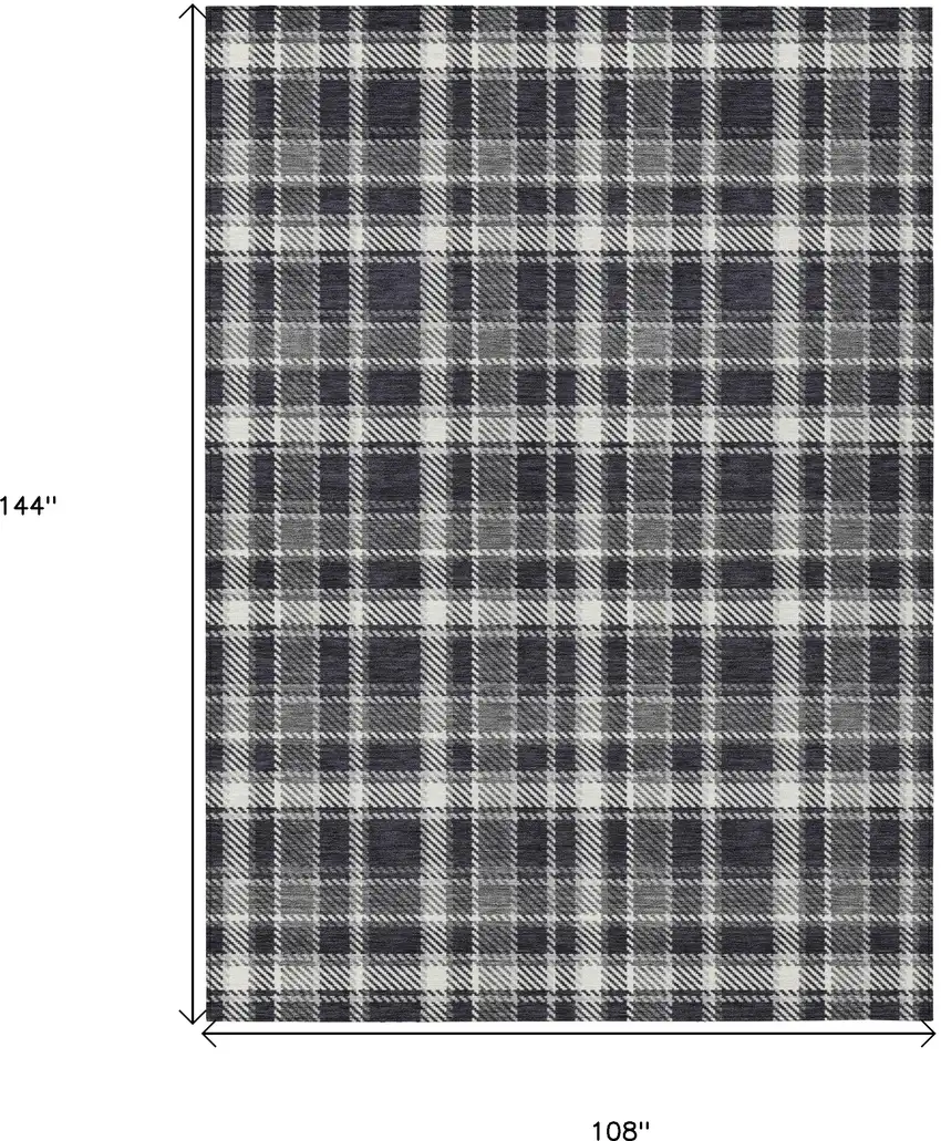 Black Gray and White Plaid Washable Non Skid Indoor Outdoor Area Rug Photo 3