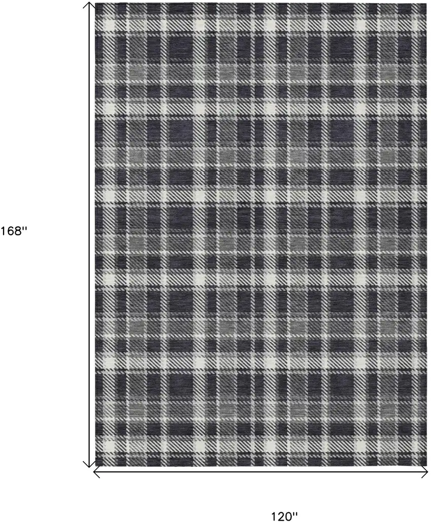 Black Gray and White Plaid Washable Non Skid Indoor Outdoor Area Rug Photo 3