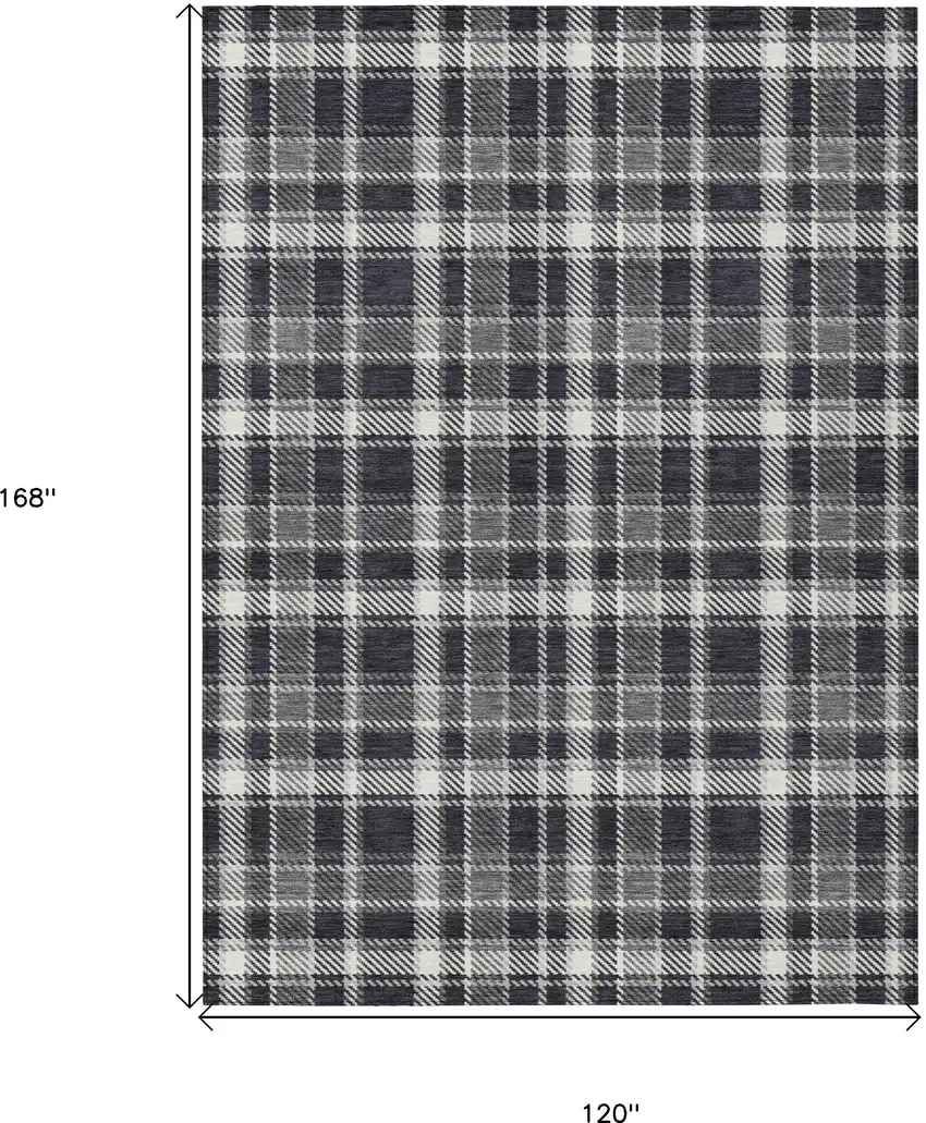 Black Gray and White Plaid Washable Non Skid Indoor Outdoor Area Rug Photo 3
