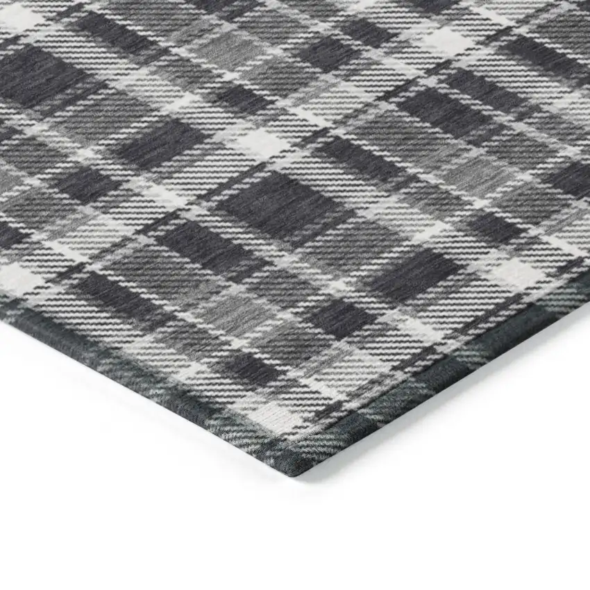 Black Gray and White Plaid Washable Non Skid Indoor Outdoor Area Rug Photo 7