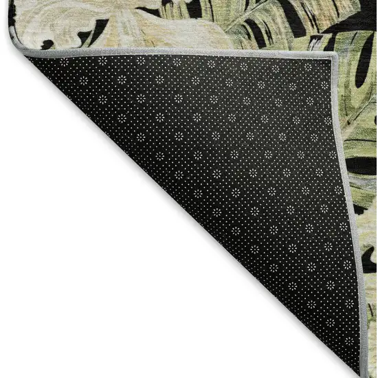 Black Green And Beige Floral Washable Area Rug With UV Protection Photo 6