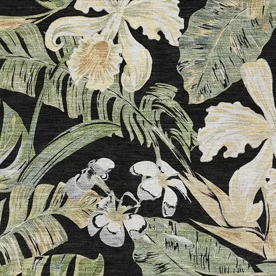 Black Green And Beige Floral Washable Area Rug With UV Protection Photo 2