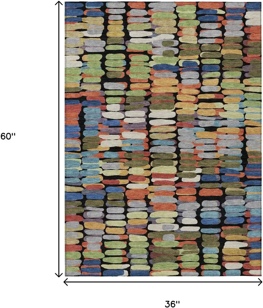 Black Green And Blue Abstract Washable Indoor Outdoor Area Rug Photo 3