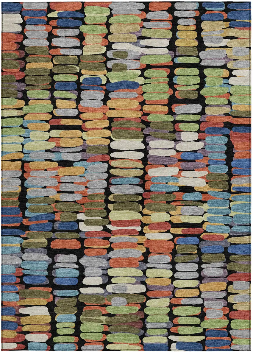 Black Green And Blue Abstract Washable Indoor Outdoor Area Rug Photo 5