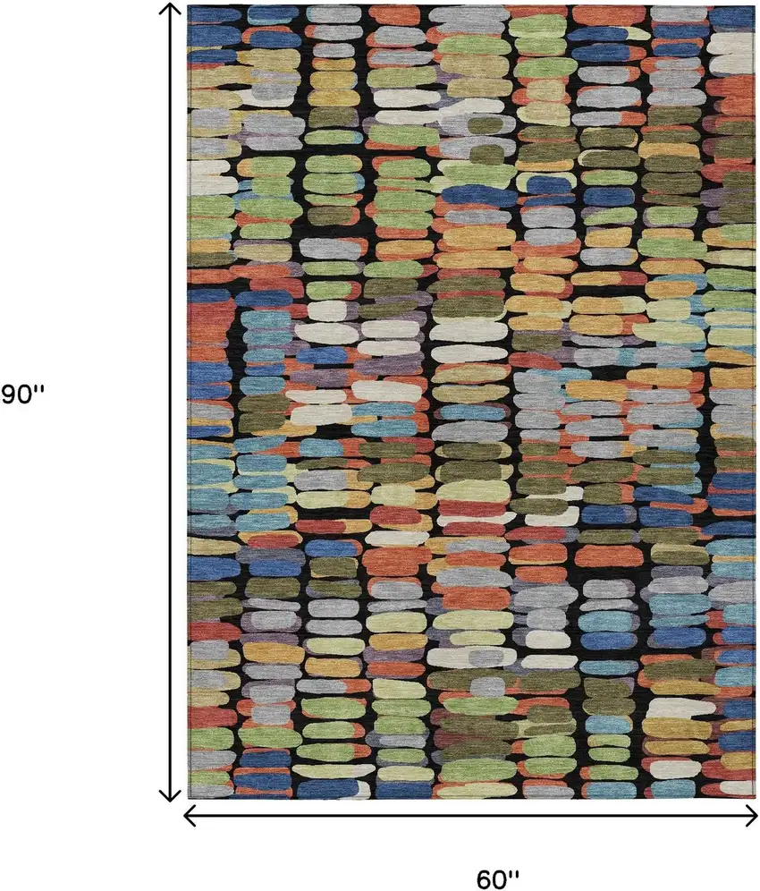 Black Green And Blue Abstract Washable Indoor Outdoor Area Rug Photo 3