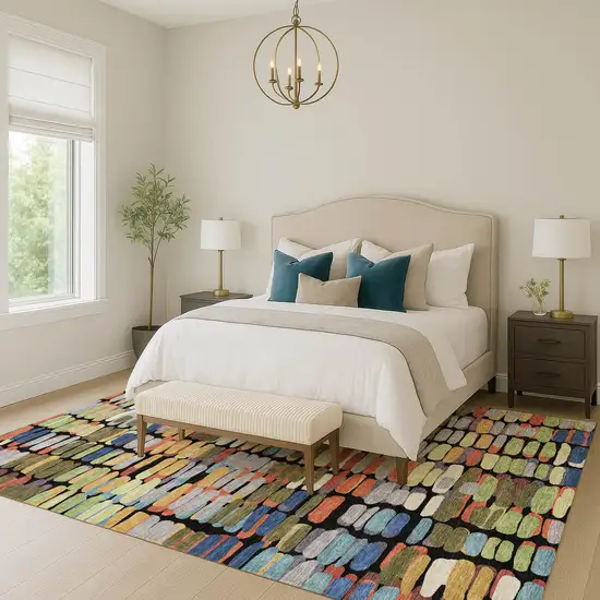 Black Green And Blue Abstract Washable Indoor Outdoor Area Rug Photo 9