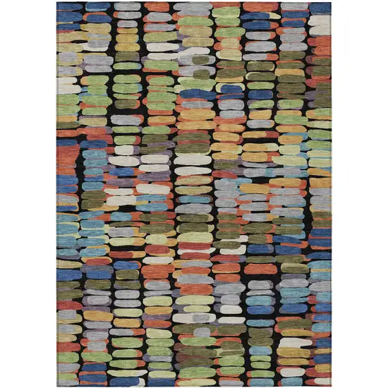 Black Green And Blue Abstract Washable Indoor Outdoor Area Rug Photo 2