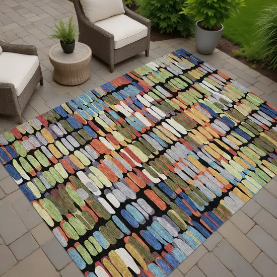 Black Green And Blue Abstract Washable Indoor Outdoor Area Rug Photo 8