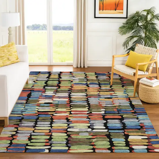 Black Green And Blue Abstract Washable Indoor Outdoor Area Rug Photo 9