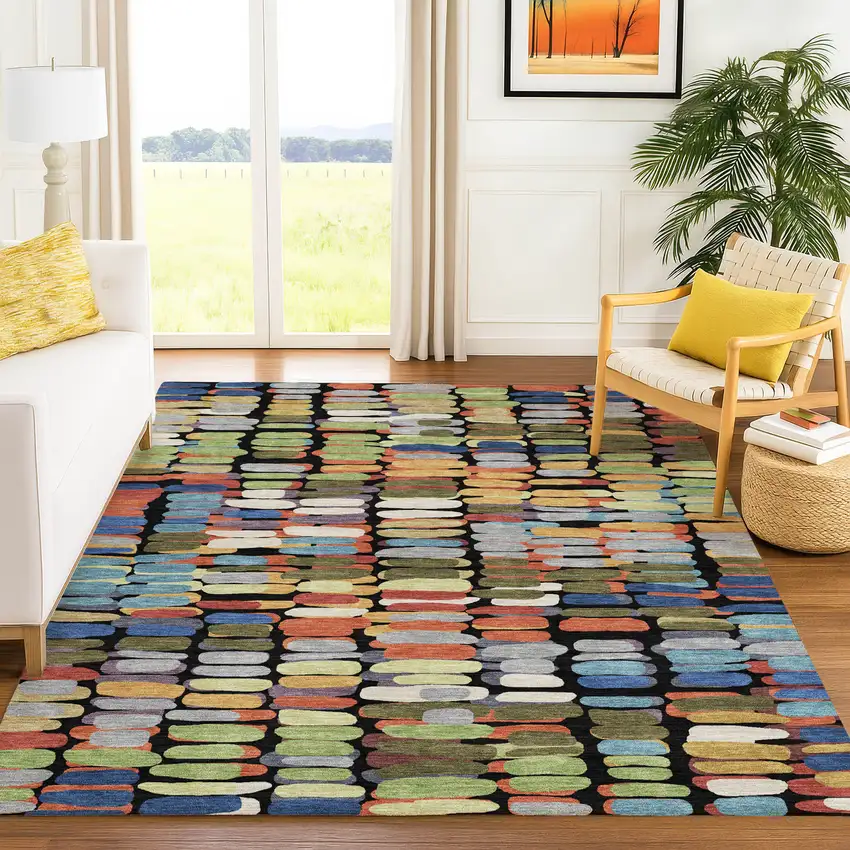 Black Green And Blue Abstract Washable Indoor Outdoor Area Rug Photo 9
