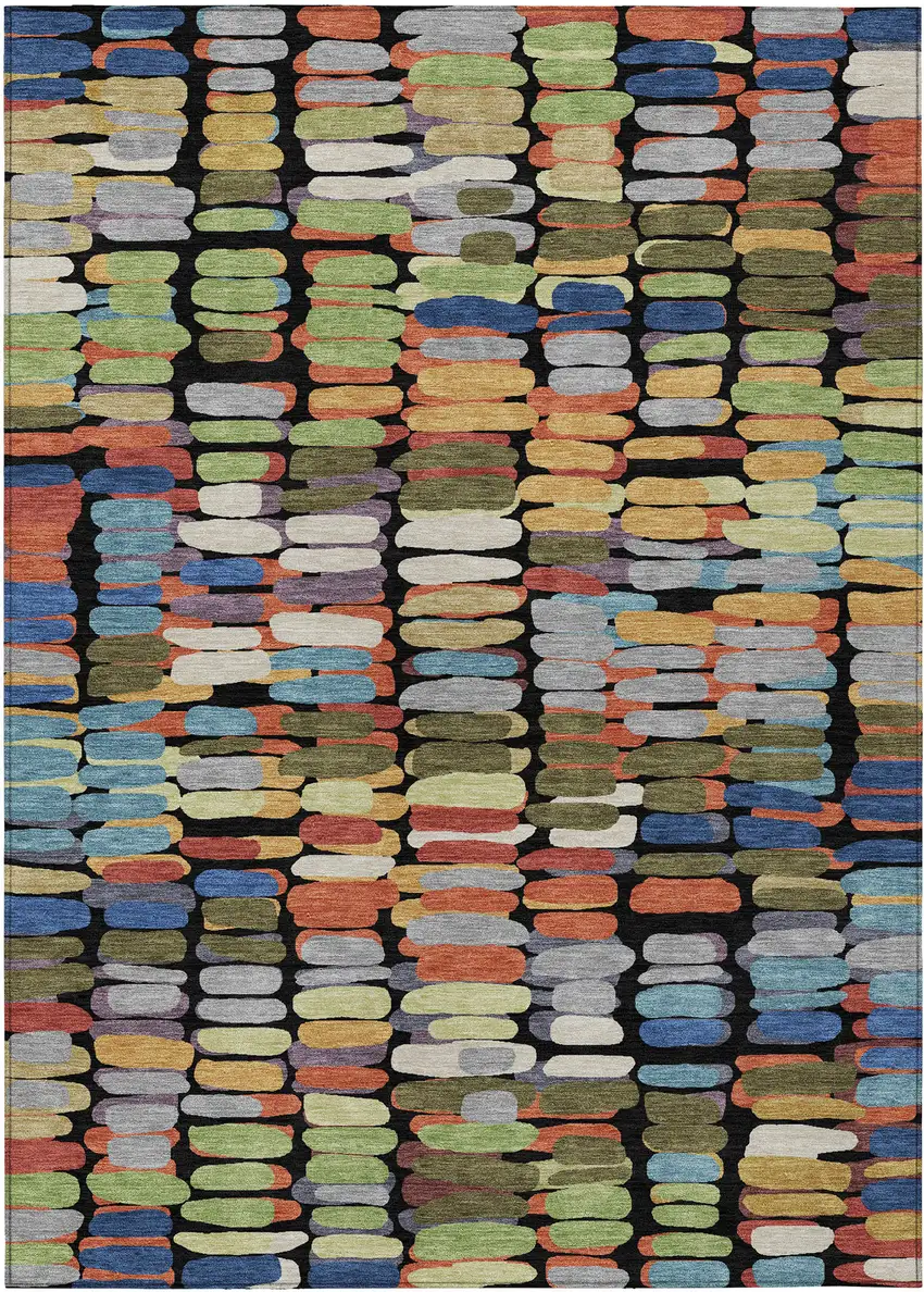 Black Green And Blue Abstract Washable Indoor Outdoor Area Rug Photo 2