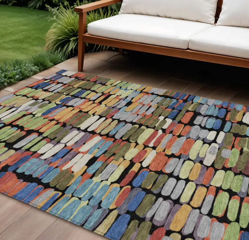 Black Green And Blue Abstract Washable Indoor Outdoor Area Rug Photo 1