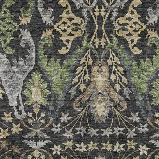 Black Green And Brown Floral Washable Indoor Outdoor Area Rug Photo 6