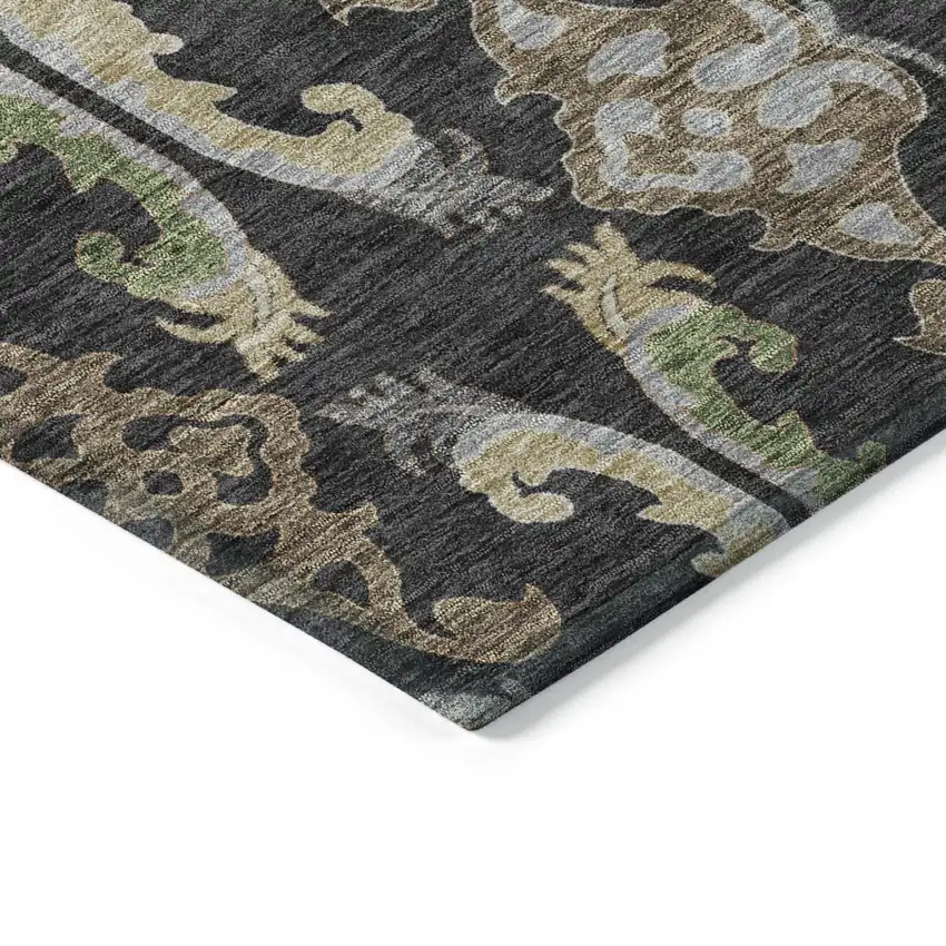 Black Green And Brown Floral Washable Indoor Outdoor Area Rug Photo 4