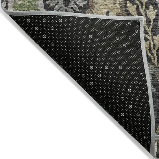 Black Green And Brown Floral Washable Indoor Outdoor Area Rug Photo 3
