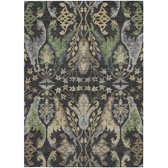 Black Green And Brown Floral Washable Indoor Outdoor Area Rug Photo 7