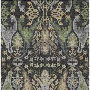 Photo of Black Green And Brown Floral Washable Indoor Outdoor Area Rug