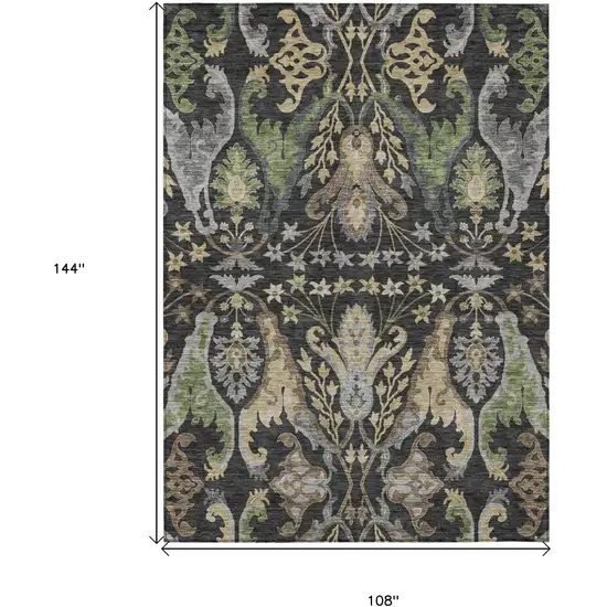 Black Green And Brown Floral Washable Indoor Outdoor Area Rug Photo 8