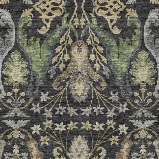 Black Green And Brown Floral Washable Indoor Outdoor Area Rug Photo 6