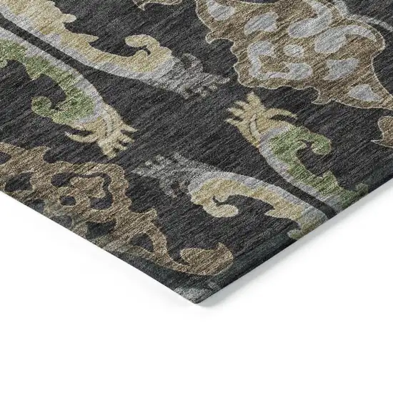 Black Green And Brown Floral Washable Indoor Outdoor Area Rug Photo 4