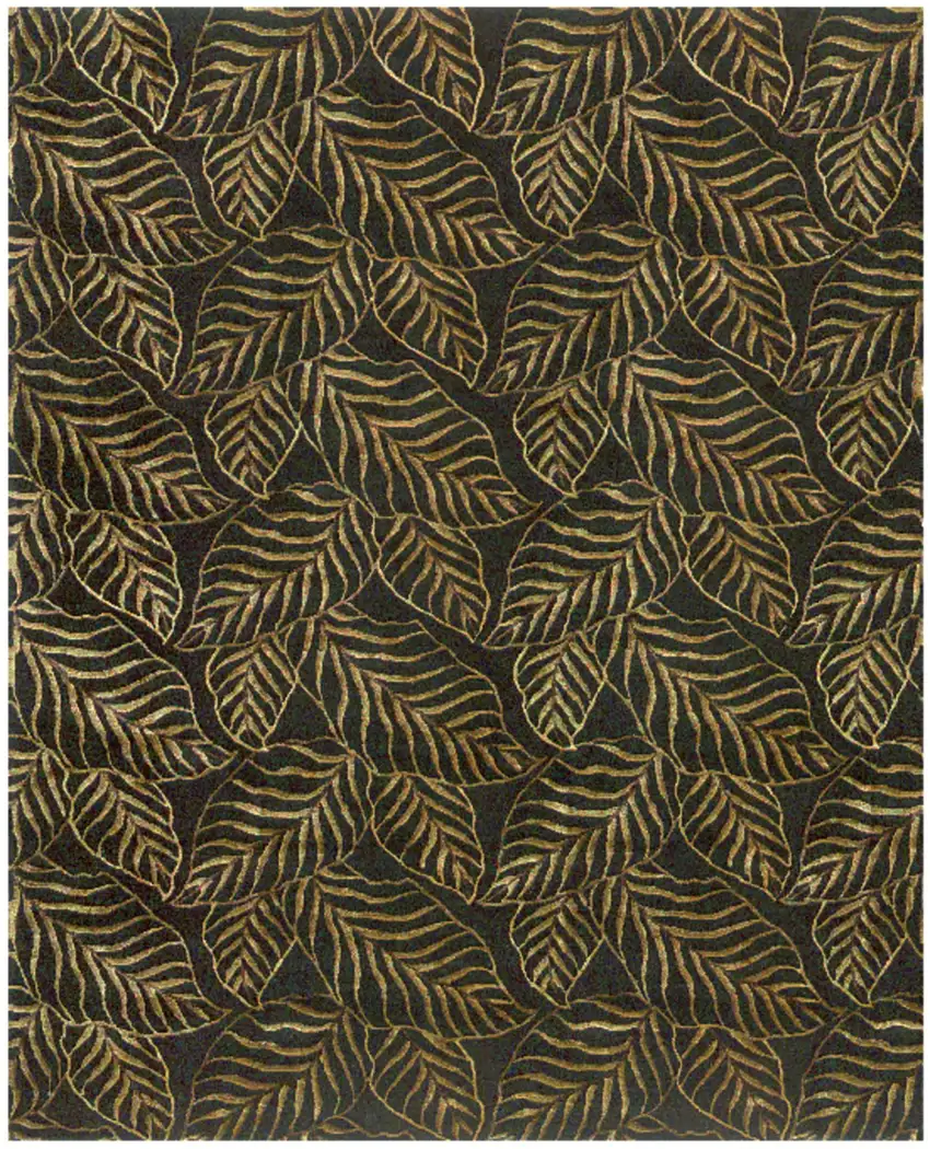 Black Green And Gold Floral Hand Knotted Area Rug Photo 2