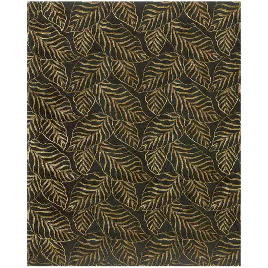 Black Green And Gold Floral Hand Knotted Area Rug Photo 2