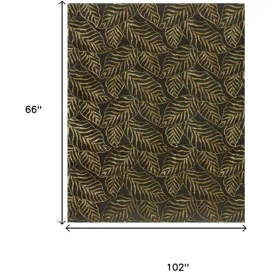 Black Green And Gold Floral Hand Knotted Area Rug Photo 5