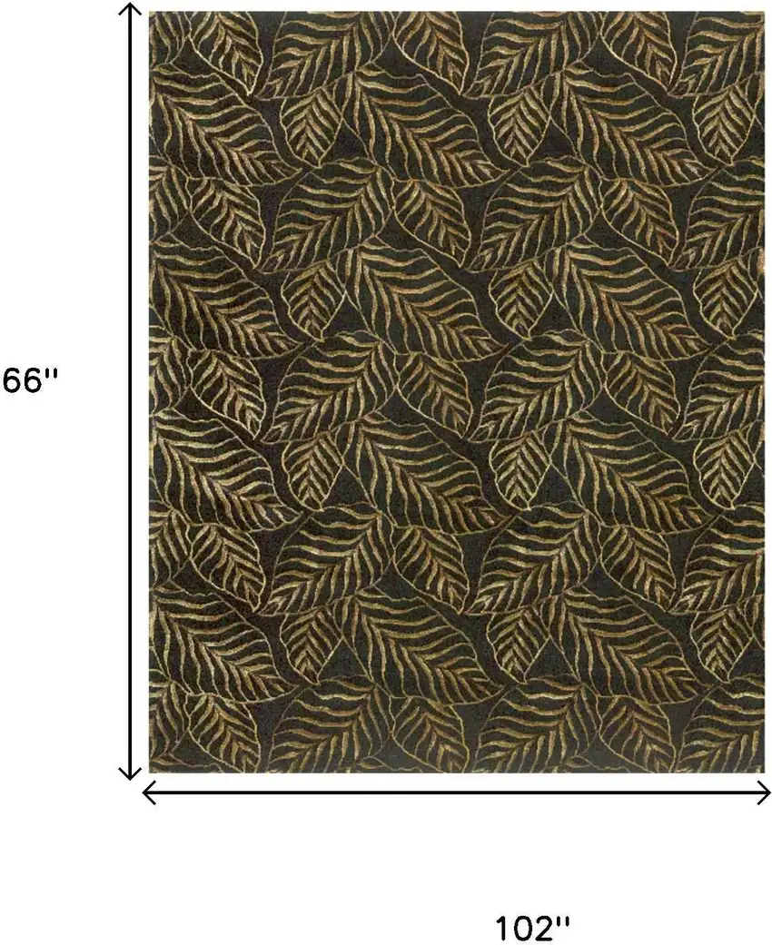 Black Green And Gold Floral Hand Knotted Area Rug Photo 5
