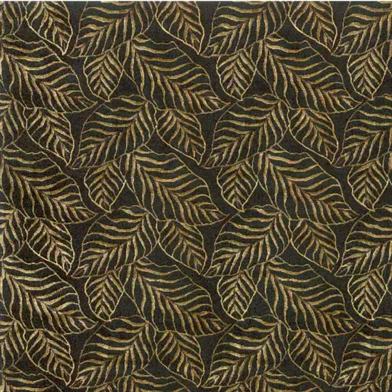 Black Green And Gold Floral Hand Knotted Area Rug Photo 4