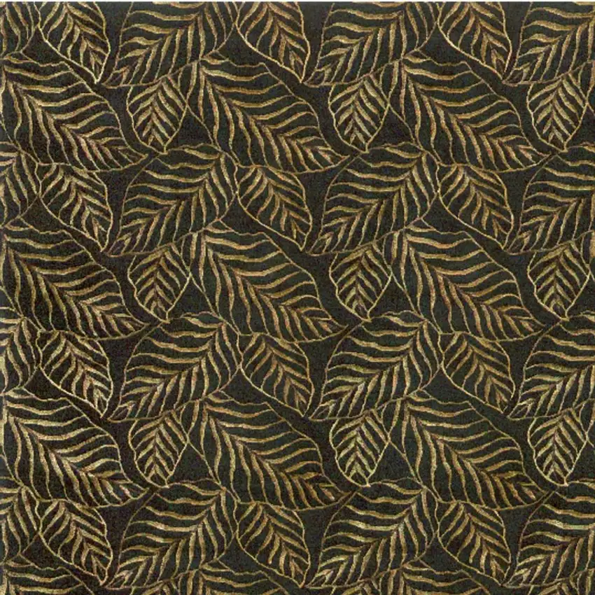 Black Green And Gold Floral Hand Knotted Area Rug Photo 4