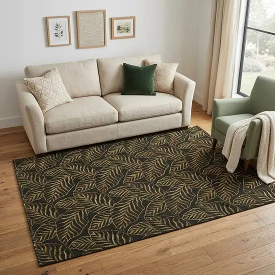 Black Green And Gold Floral Hand Knotted Area Rug Photo 1