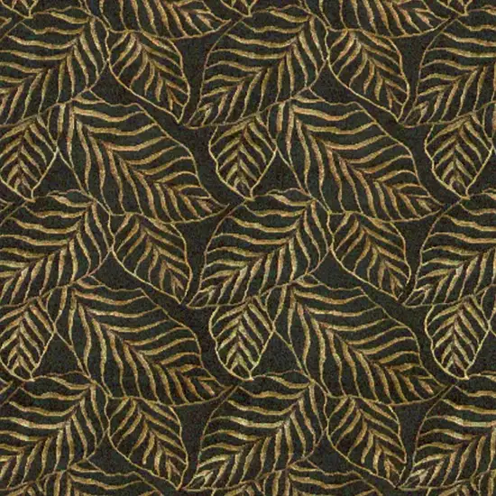 Black Green And Gold Floral Hand Knotted Area Rug Photo 3