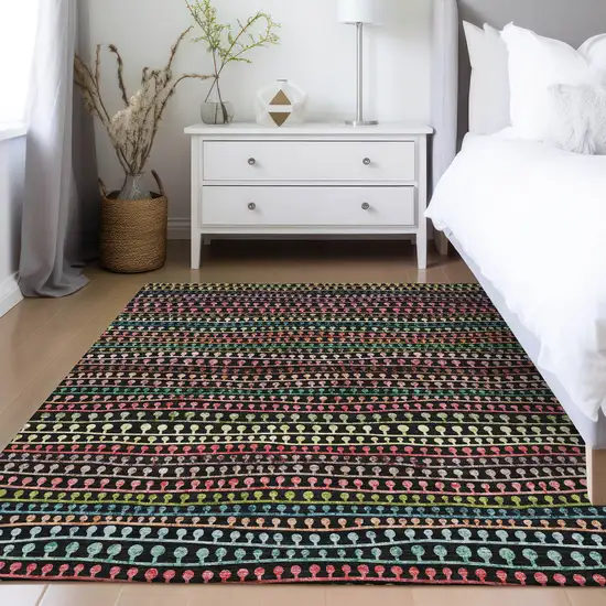 Black Green And Gold Striped Washable Indoor Outdoor Area Rug Photo 9