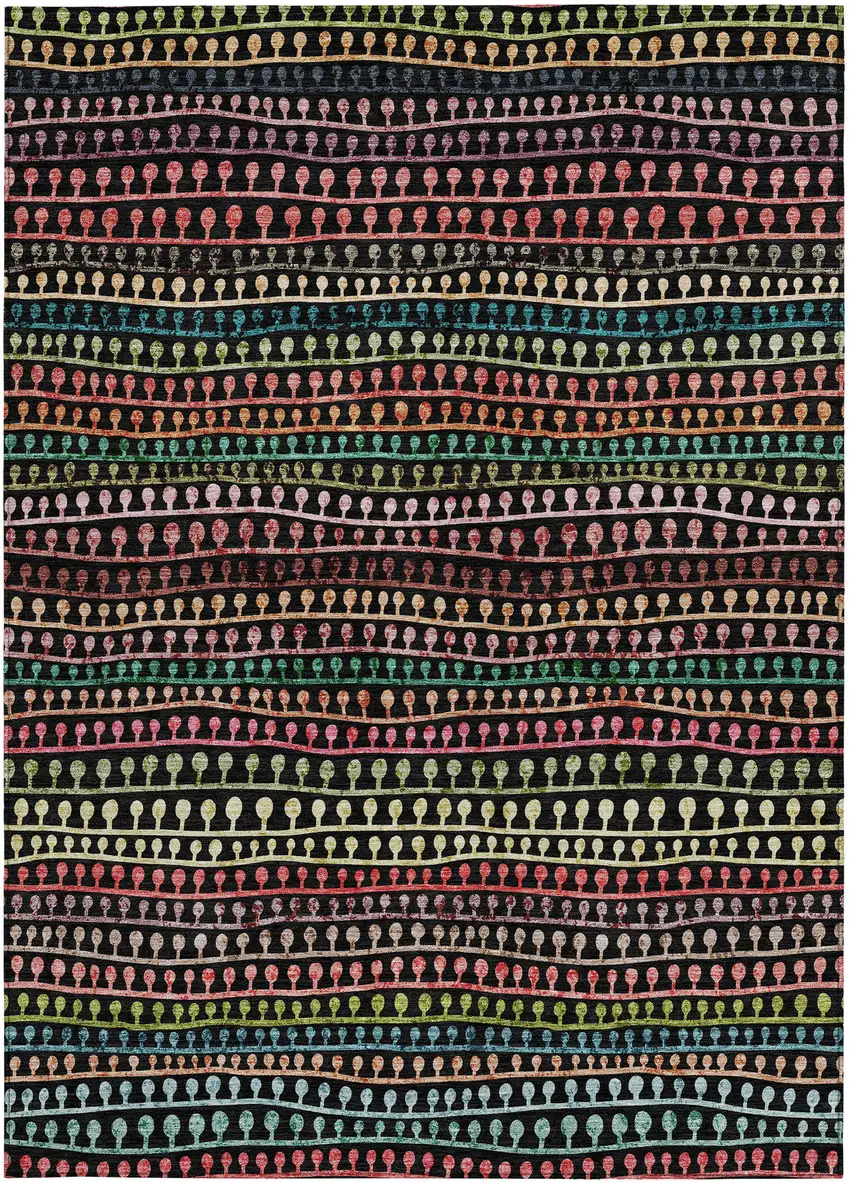 Black Green And Gold Striped Washable Indoor Outdoor Area Rug Photo 7