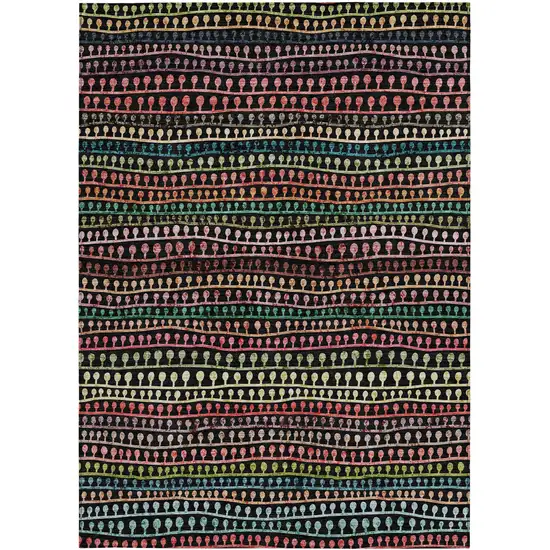Black Green And Gold Striped Washable Indoor Outdoor Area Rug Photo 7