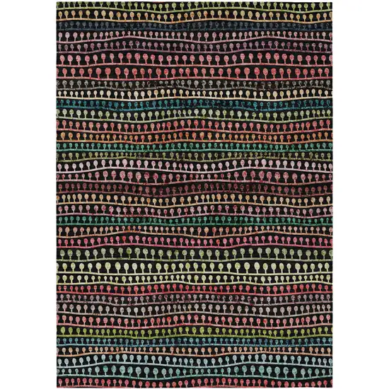 Black Green And Gold Striped Washable Indoor Outdoor Area Rug Photo 2