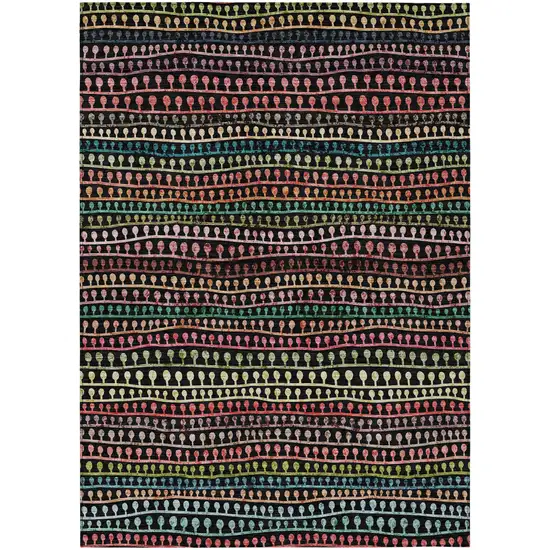 Black Green And Gold Striped Washable Indoor Outdoor Area Rug Photo 2