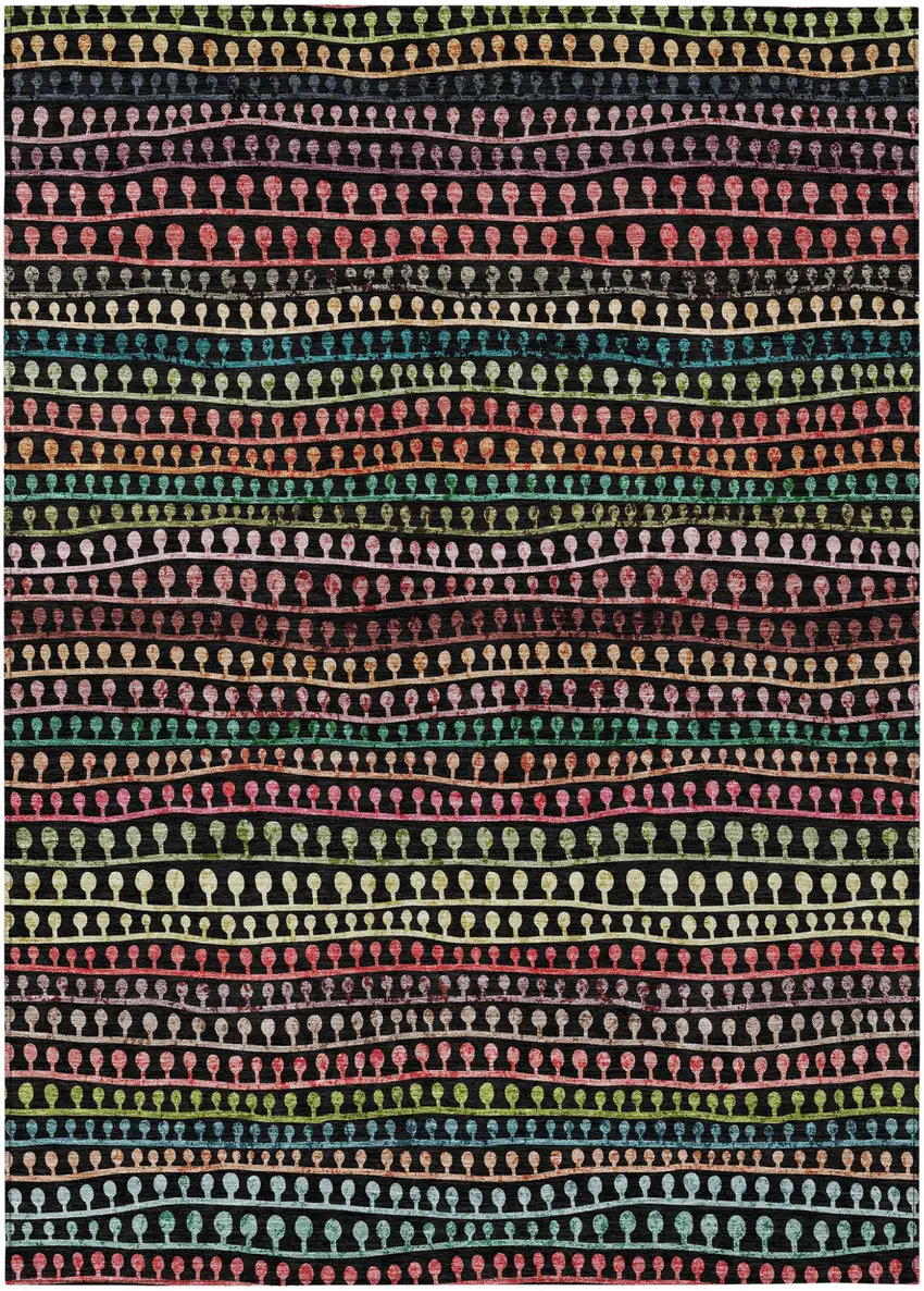 Black Green And Gold Striped Washable Indoor Outdoor Area Rug Photo 2