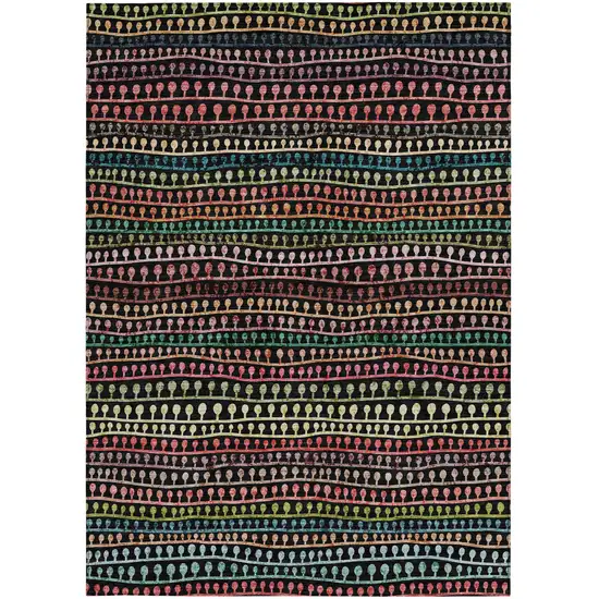 Black Green And Gold Striped Washable Indoor Outdoor Area Rug Photo 7