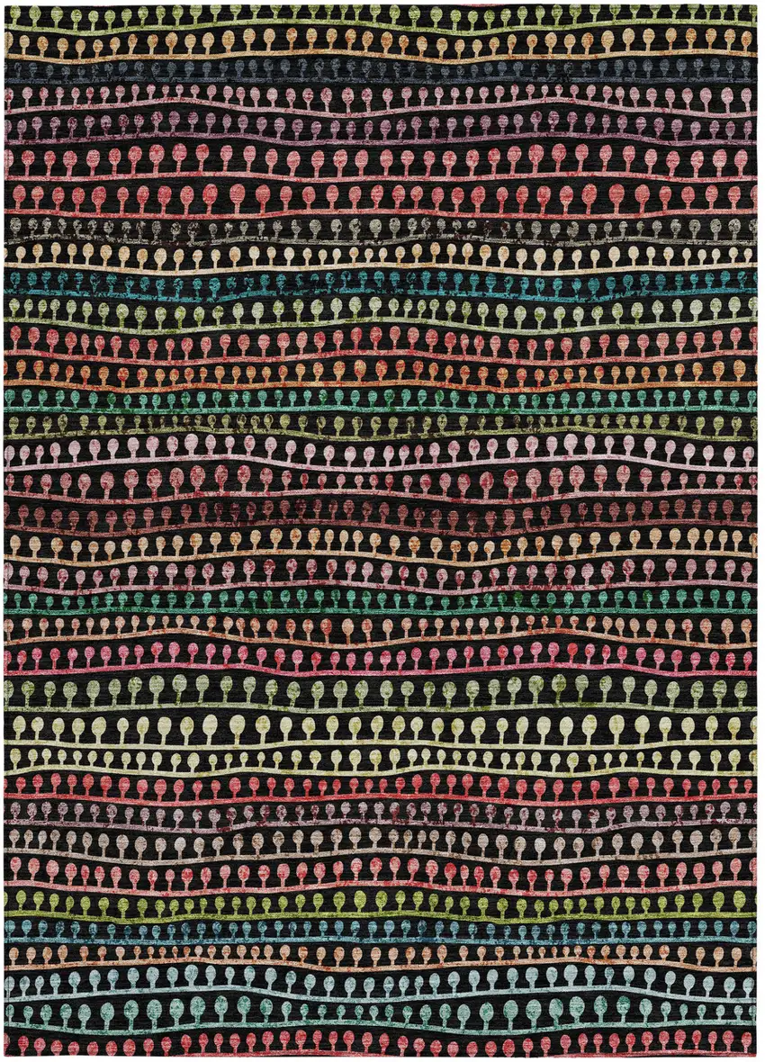 Black Green And Gold Striped Washable Indoor Outdoor Area Rug Photo 7