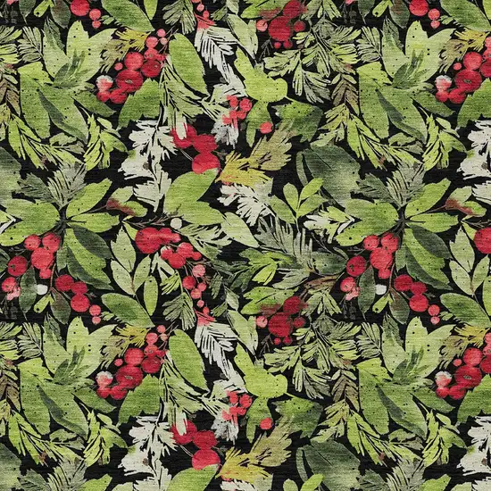 Black Green And Red Botanical Leaves Washable Indoor Outdoor Area Rug Photo 6