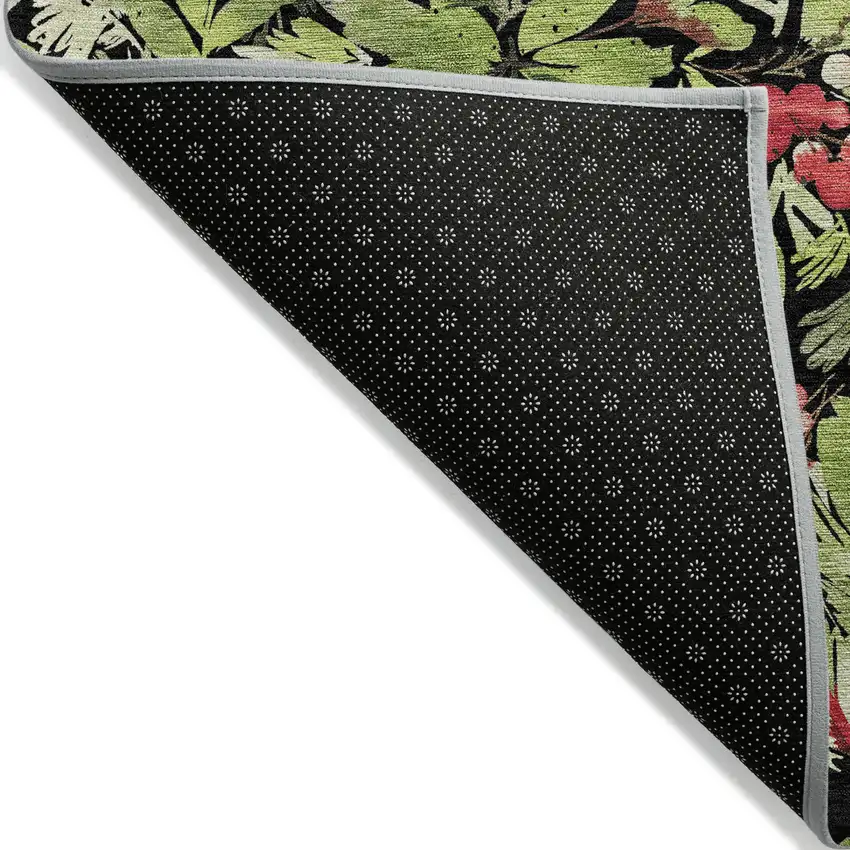 Black Green And Red Botanical Leaves Washable Indoor Outdoor Area Rug Photo 8