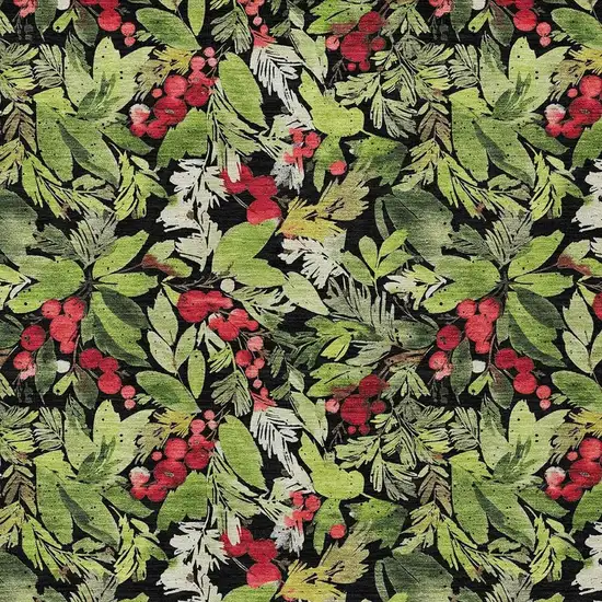 Black Green And Red Botanical Leaves Washable Indoor Outdoor Area Rug Photo 4