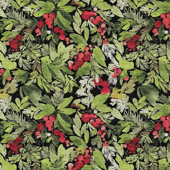 Black Green And Red Botanical Leaves Washable Indoor Outdoor Area Rug Photo 7