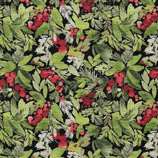 Black Green And Red Botanical Leaves Washable Indoor Outdoor Area Rug Photo 4