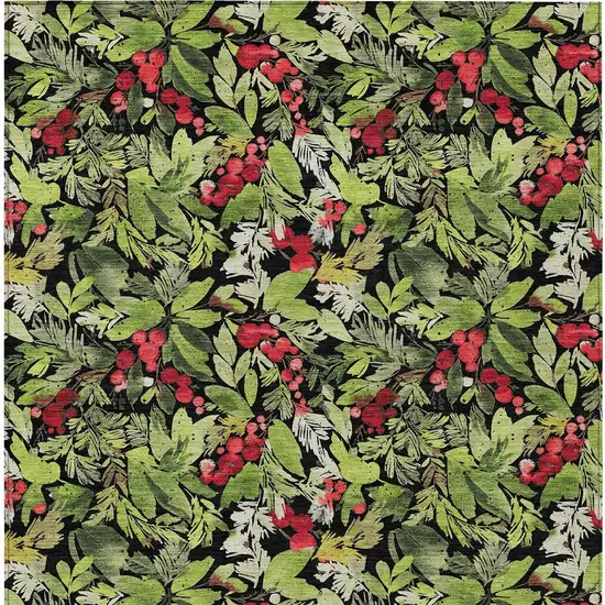 Black Green And Red Botanical Leaves Washable Indoor Outdoor Area Rug Photo 9