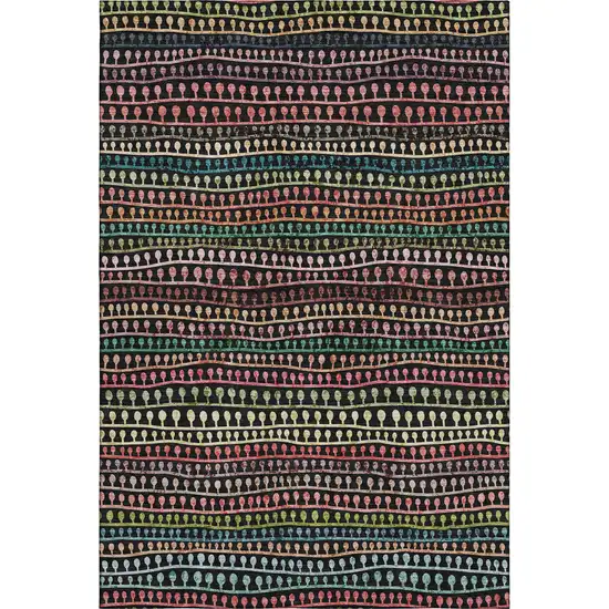 Black Green And Red Striped Washable Area Rug With UV Protection Photo 1